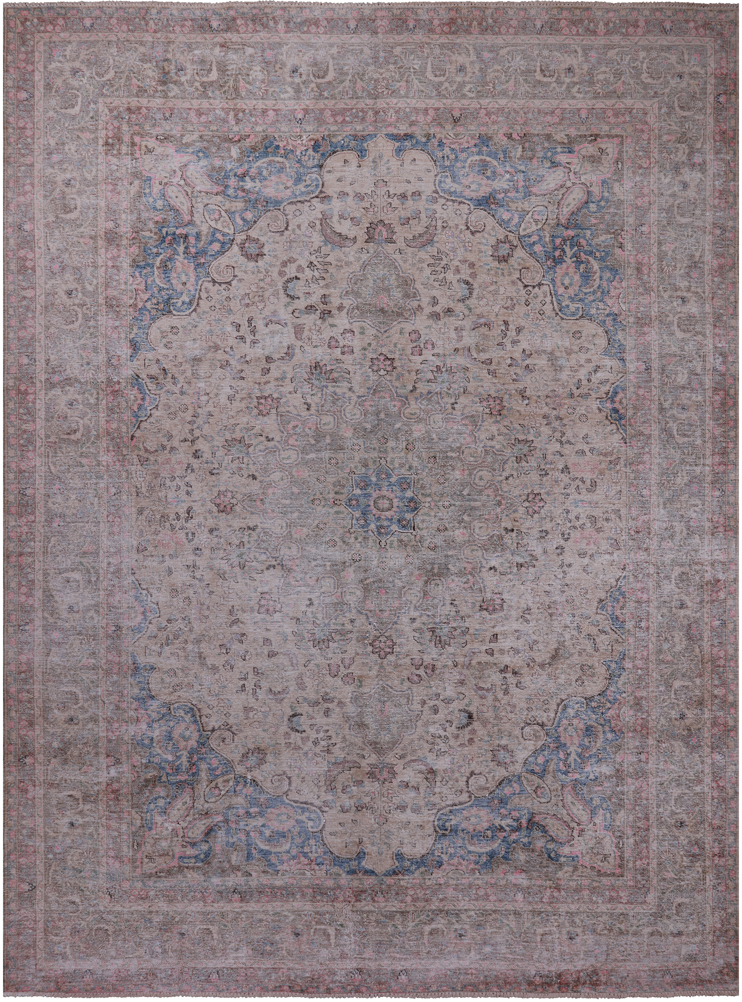 SUPER SALE Ivory Persian Vintage White Wash Hand Knotted Wool Rug - 9' 6" X 12' 7"