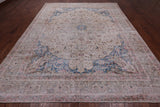 SUPER SALE Ivory Persian Vintage White Wash Hand Knotted Wool Rug - 9' 6" X 12' 7"