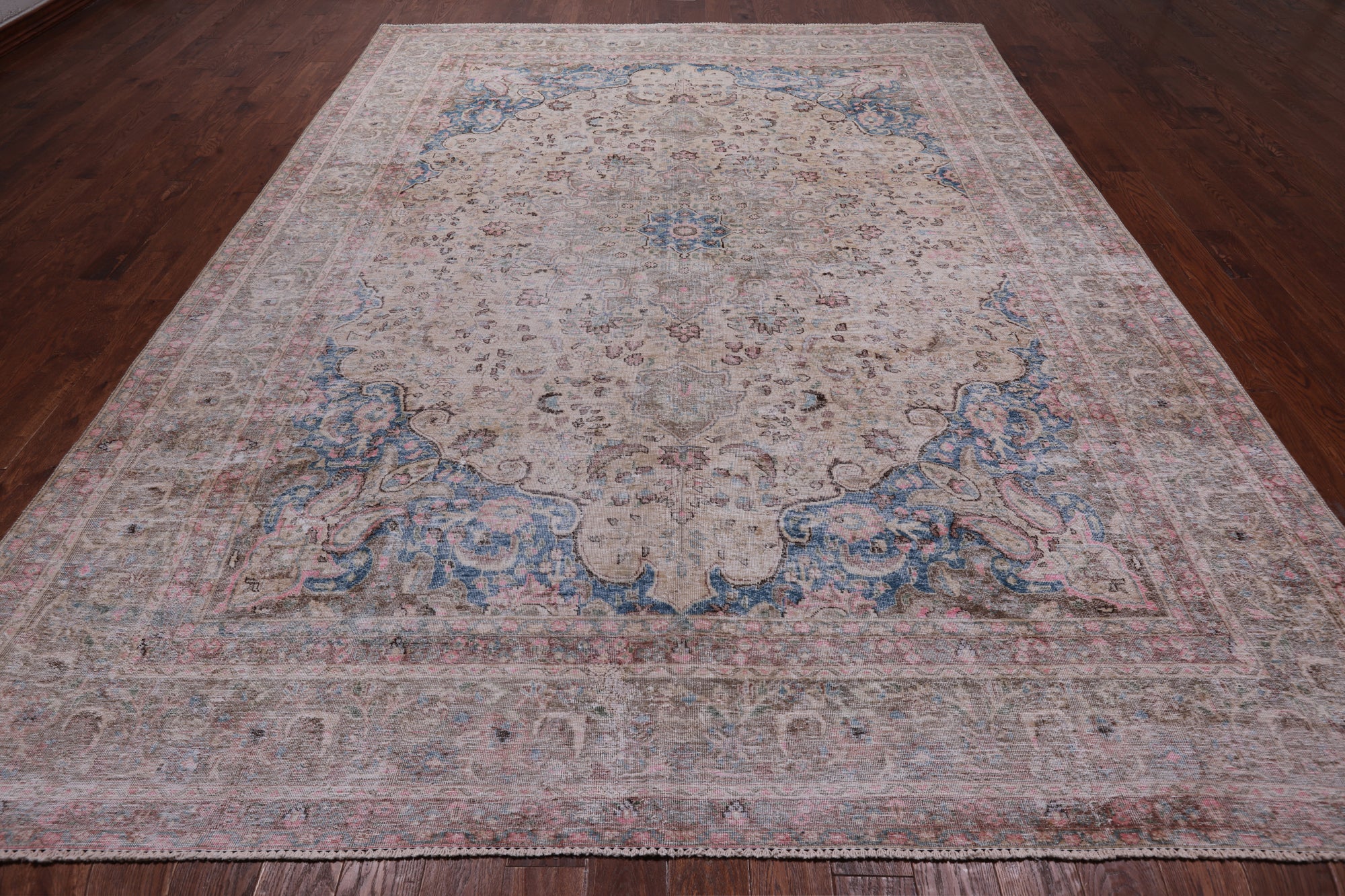 SUPER SALE Ivory Persian Vintage White Wash Hand Knotted Wool Rug - 9' 6" X 12' 7"