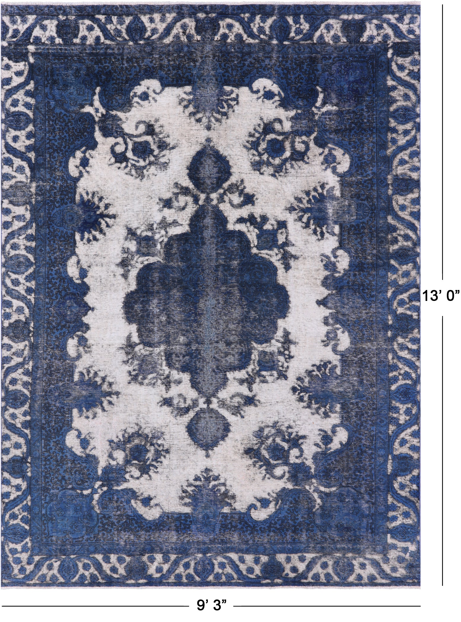 Blue Persian Overdyed Hand Knotted Wool Rug - 9' 3" X 13' 0" - Golden Nile