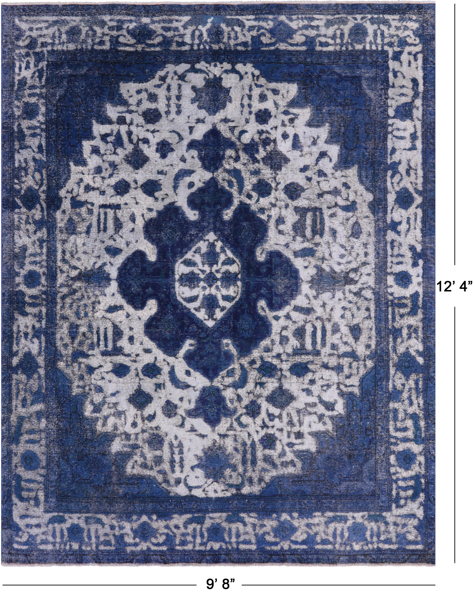 Blue Persian Overdyed Hand Knotted Wool Rug - 9' 8" X 12' 4" - Golden Nile