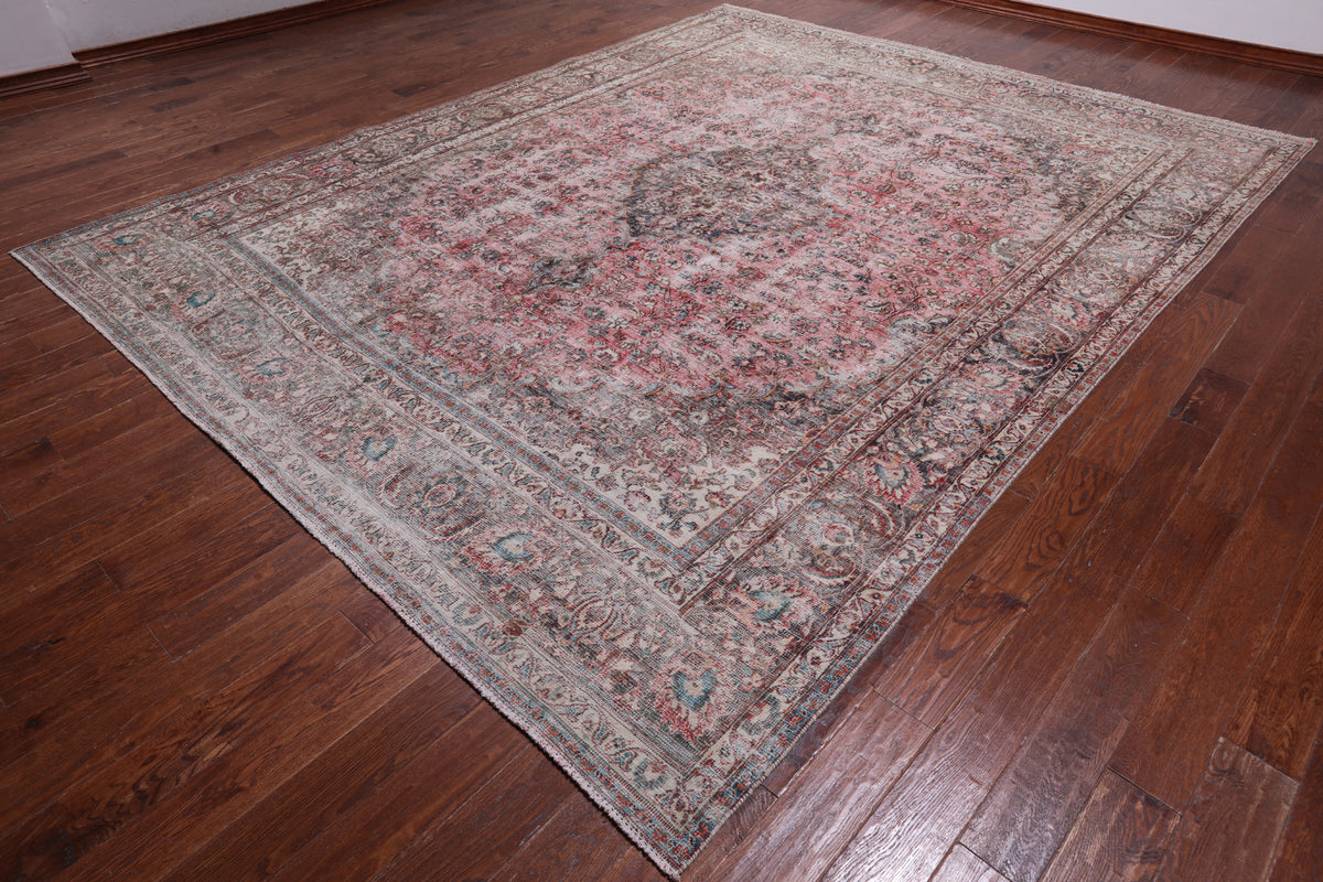 SUPER SALE Persian Vintage White Wash Handmade Wool Rug - 9' 8" X 12' 5"