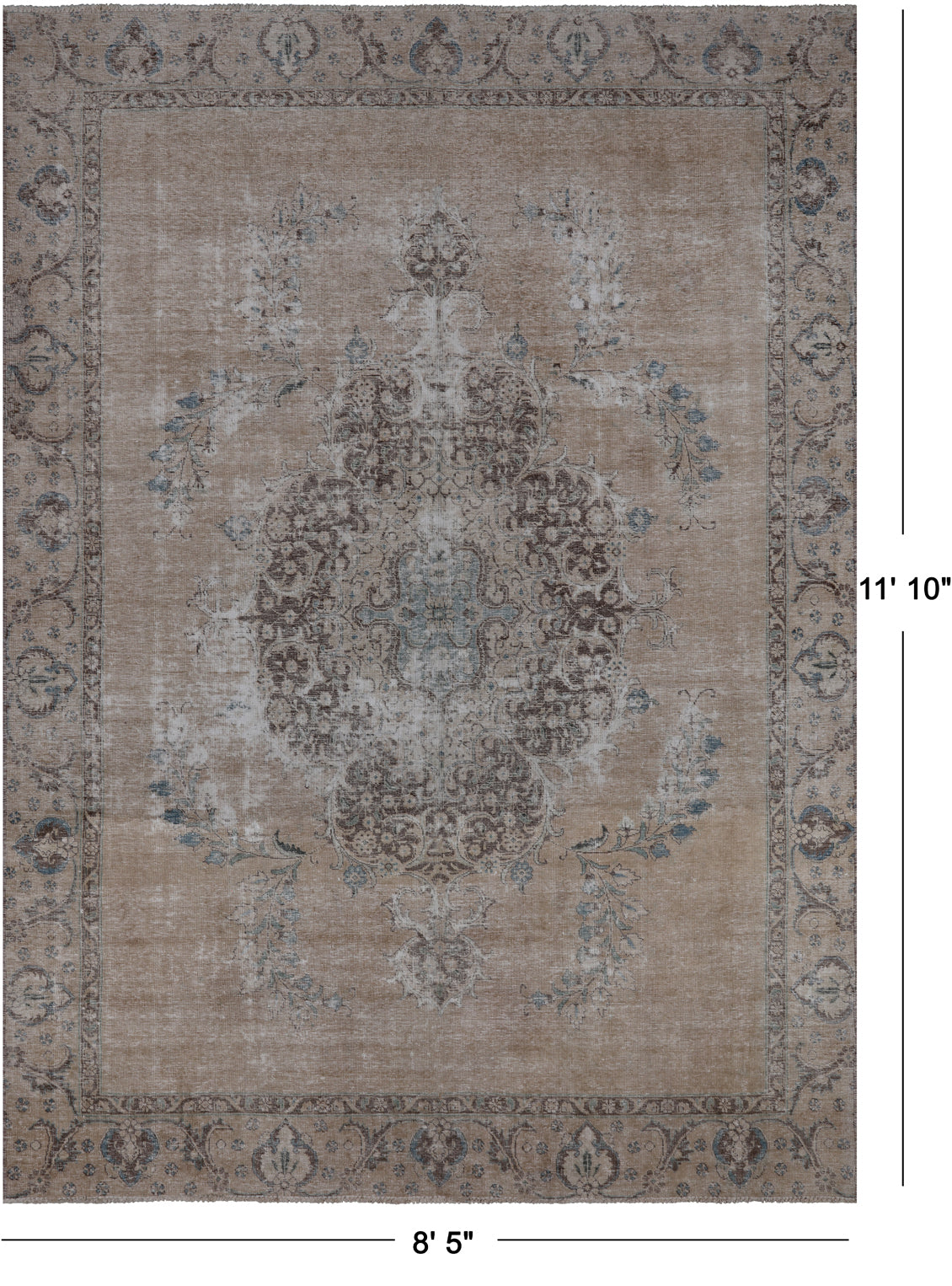 SUPER SALE Persian Vintage White Wash Hand Knotted Wool Rug - 8' 5" X 11' 10"