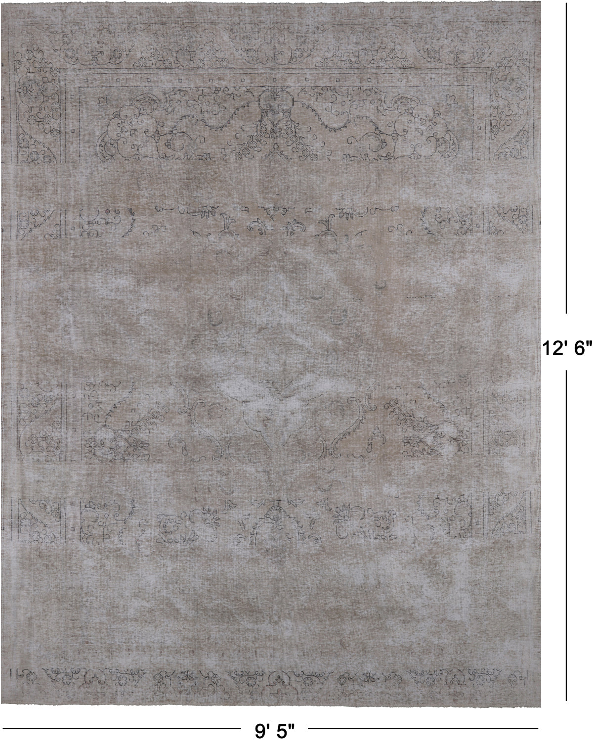 SUPER SALE Persian Vintage White Wash Hand Knotted Wool Area Rug - 9' 5" X 12' 6"