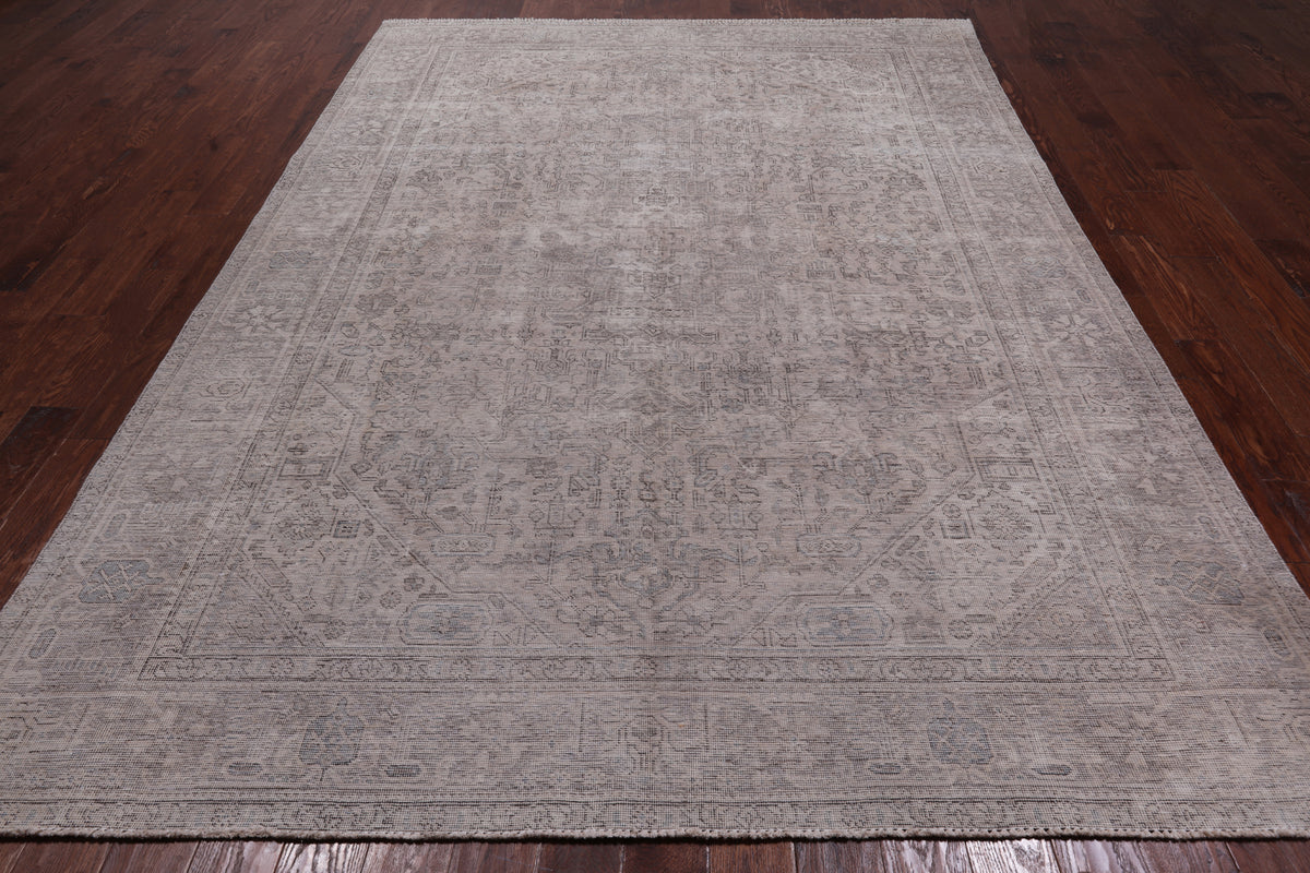 SUPER SALE Ivory Persian Vintage White Wash Hand Knotted Wool Rug - 7' 10" X 10' 10"