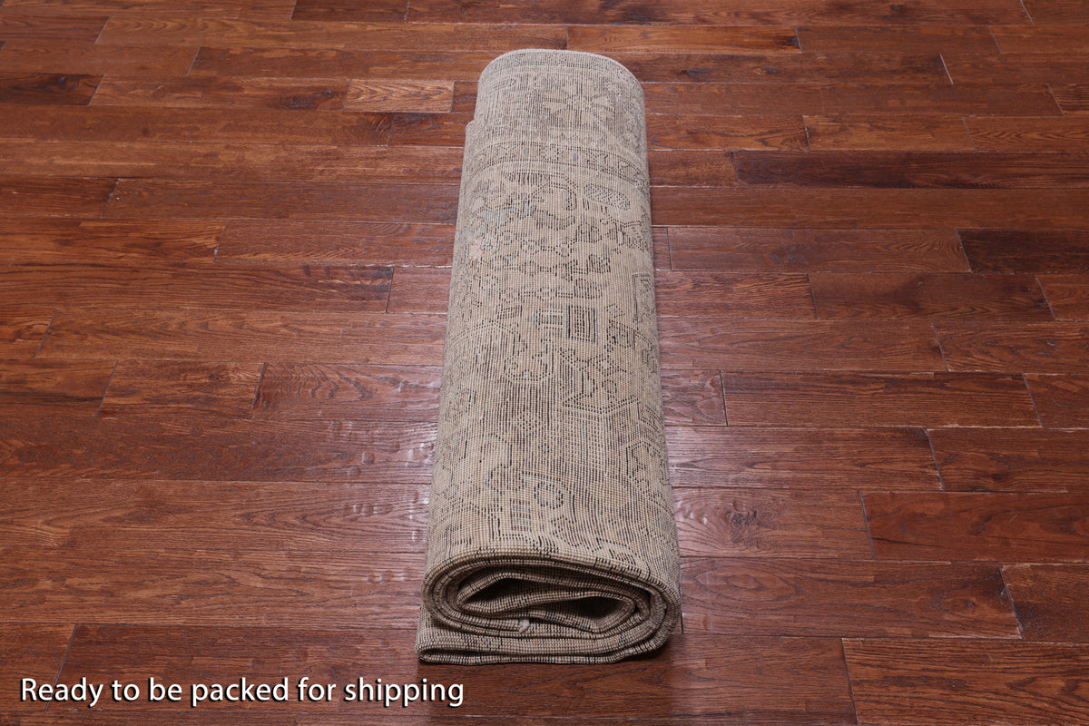 SUPER SALE Ivory Persian Vintage White Wash Hand Knotted Wool Rug - 7' 10" X 10' 10"
