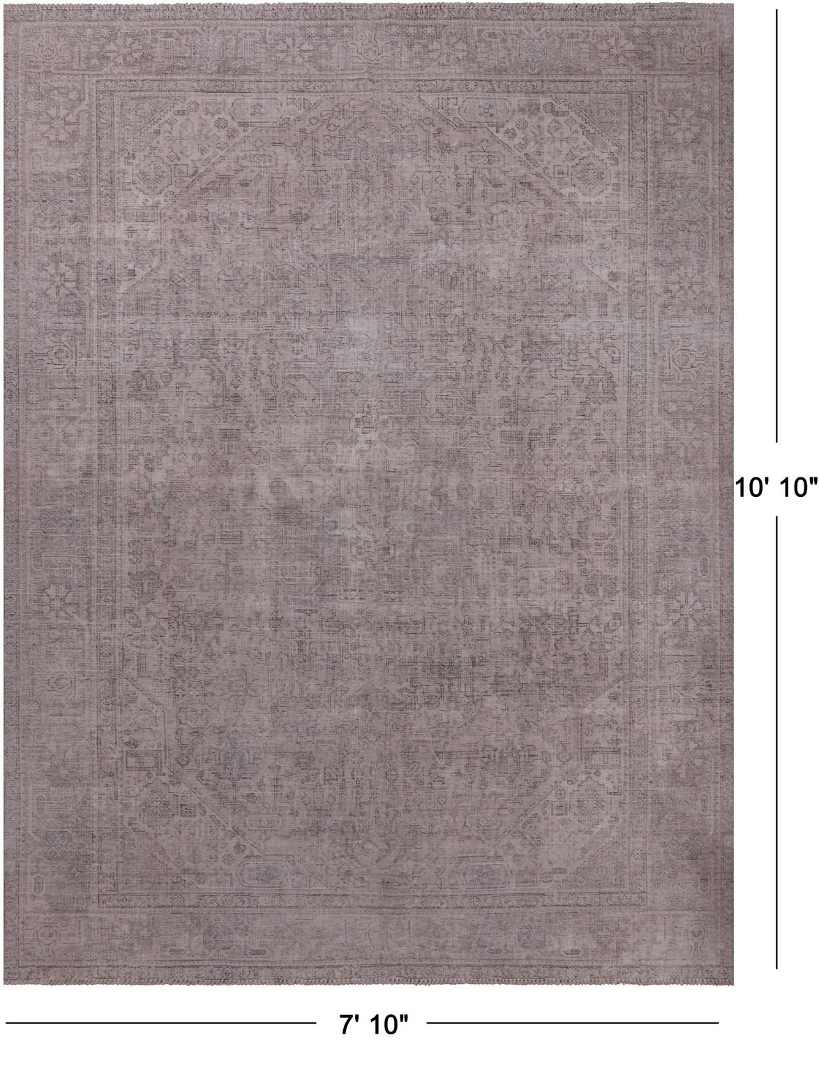 SUPER SALE Ivory Persian Vintage White Wash Hand Knotted Wool Rug - 7' 10" X 10' 10"