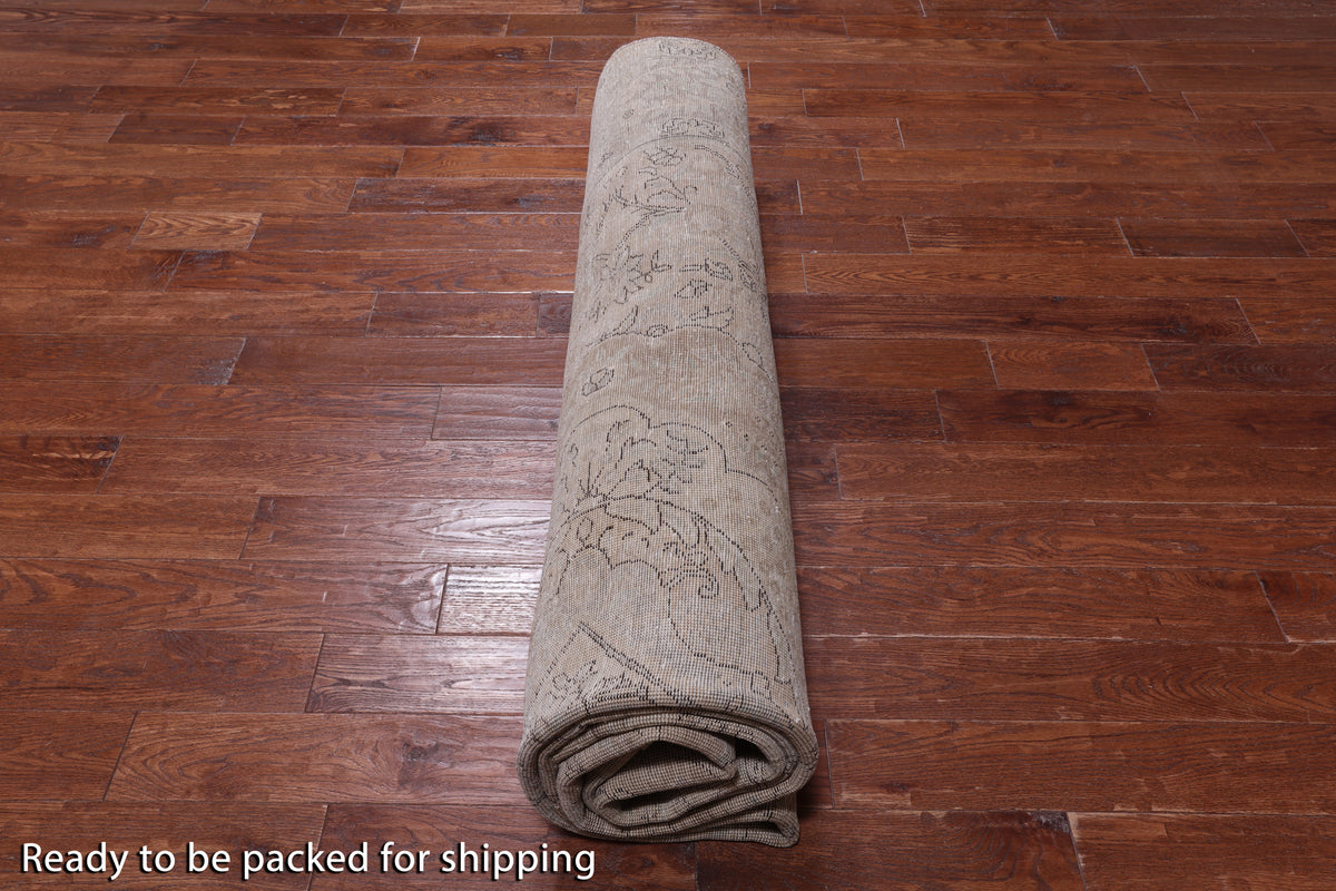 SUPER SALE Ivory Persian Vintage White Wash Hand Knotted Wool Rug - 9' 8" X 12' 3"
