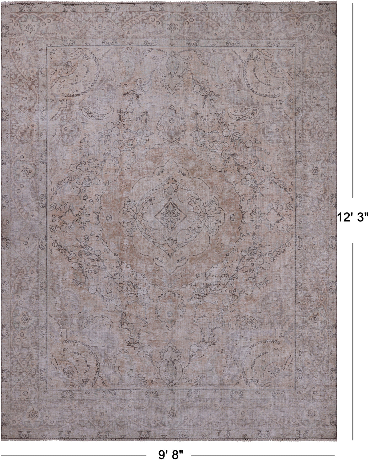 SUPER SALE Ivory Persian Vintage White Wash Hand Knotted Wool Rug - 9' 8" X 12' 3"