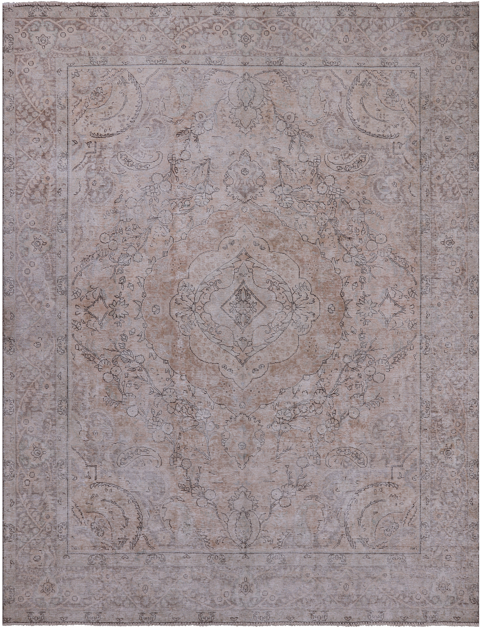 SUPER SALE Ivory Persian Vintage White Wash Hand Knotted Wool Rug - 9' 8" X 12' 3"