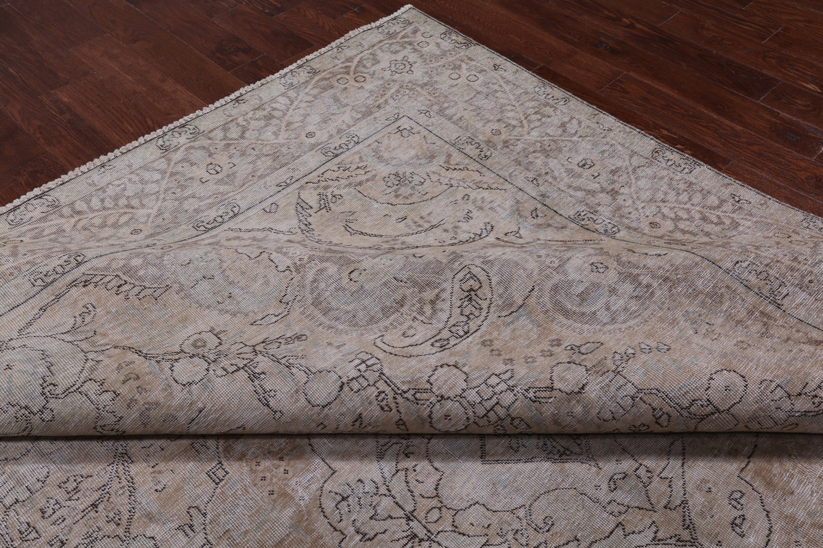SUPER SALE Ivory Persian Vintage White Wash Hand Knotted Wool Rug - 9' 8" X 12' 3"