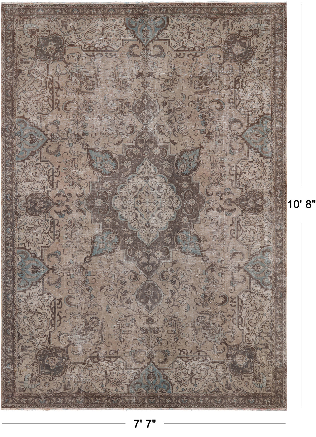 SUPER SALE Persian Vintage White Wash Hand Knotted Wool Rug - 7' 7" X 10' 8"