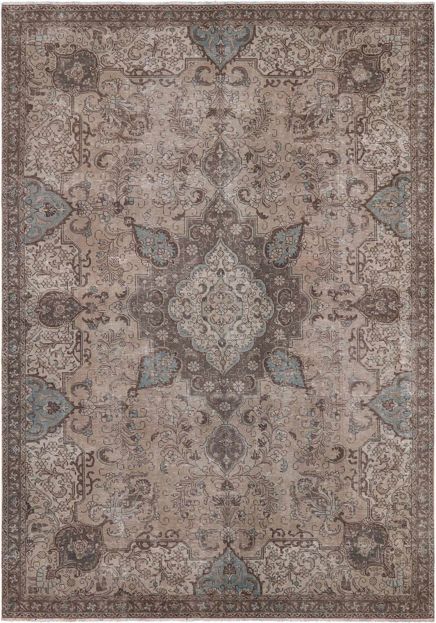 SUPER SALE Persian Vintage White Wash Hand Knotted Wool Rug - 7' 7" X 10' 8"
