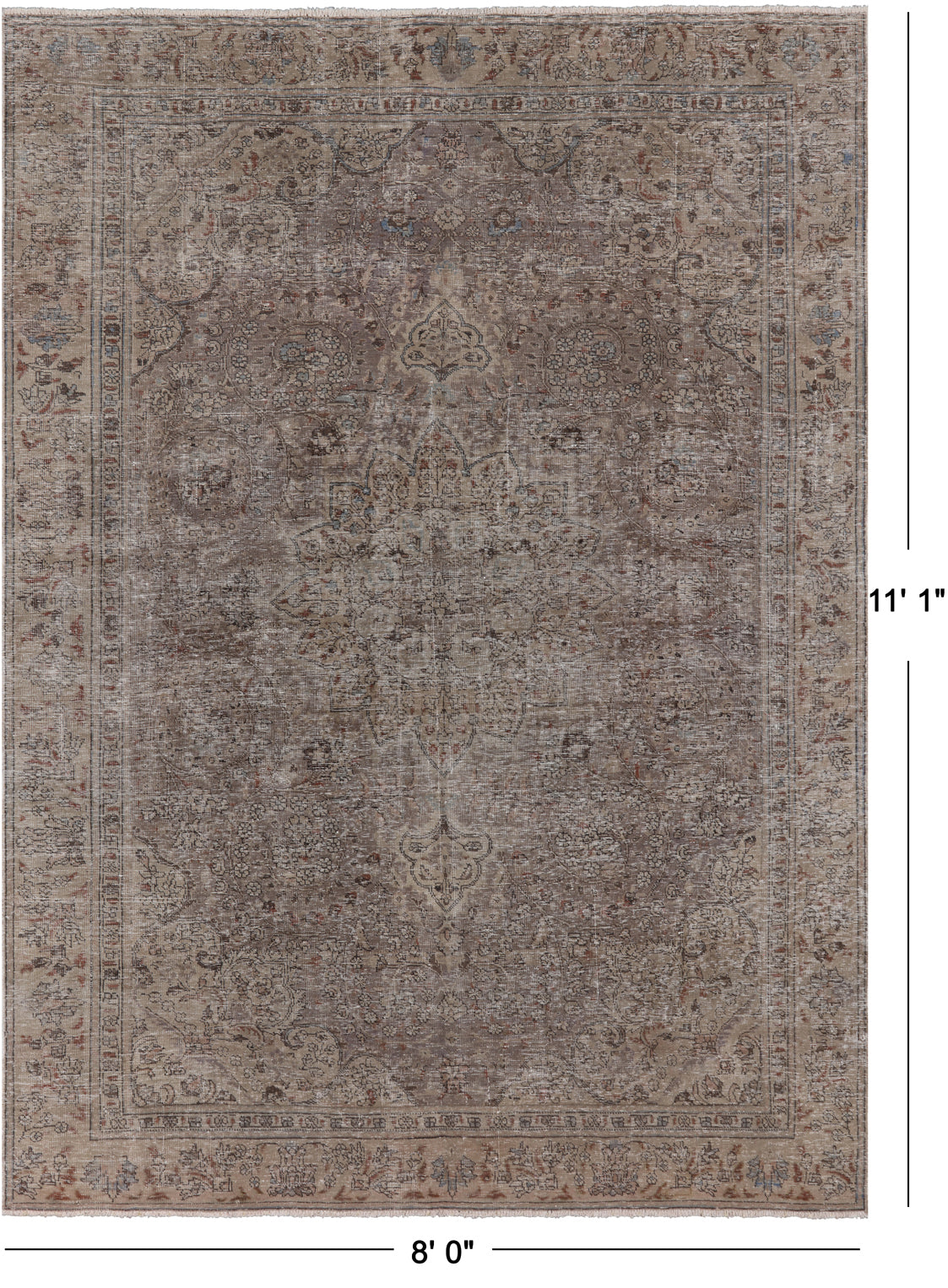 SUPER SALE Persian Vintage White Wash Hand Knotted Wool Rug - 8' 0" X 11' 1"