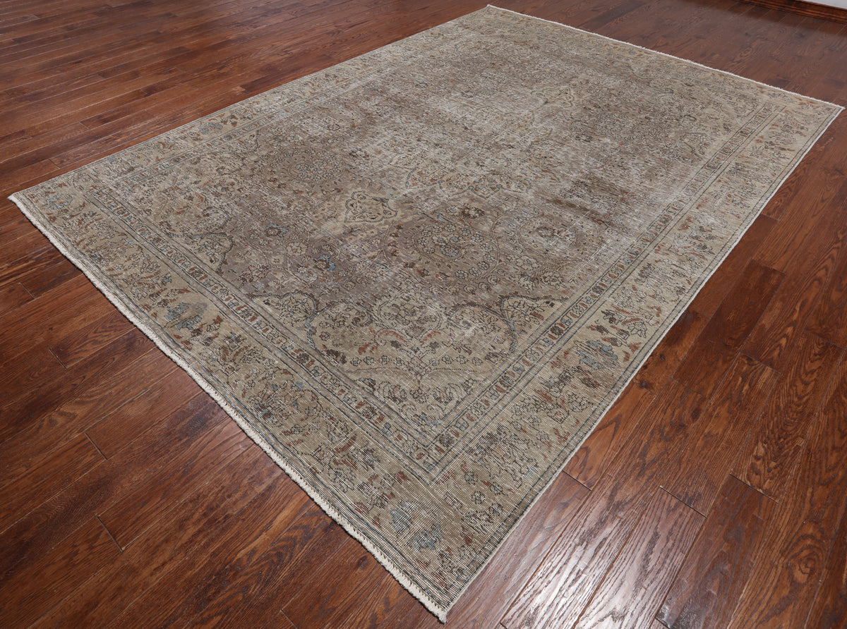 SUPER SALE Persian Vintage White Wash Hand Knotted Wool Rug - 8' 0" X 11' 1"