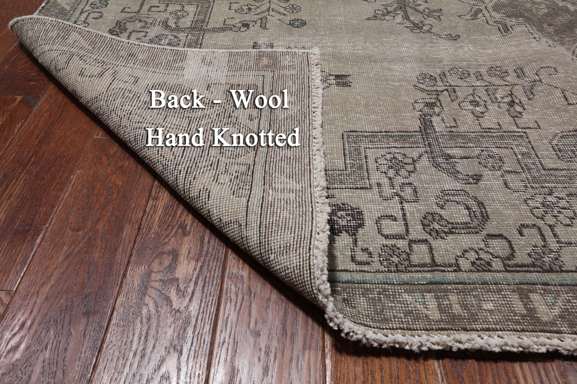 SUPER SALE Ivory Persian Vintage White Wash Handmade Wool Rug - 7' 8" X 11' 2"