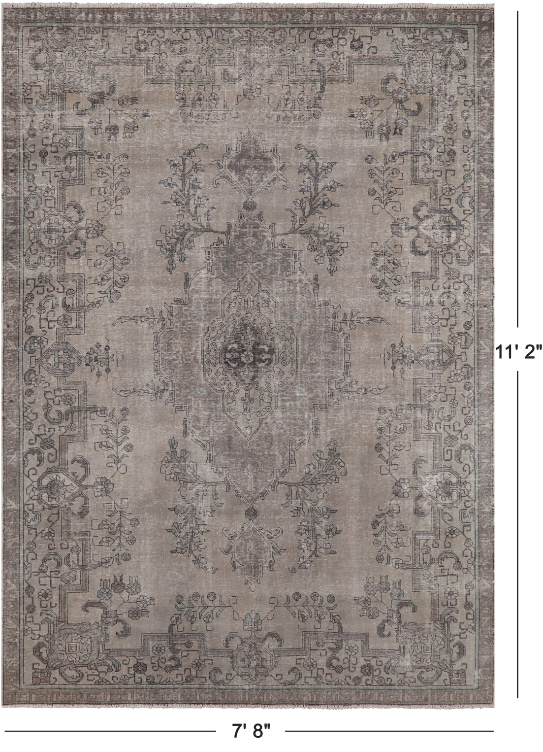 SUPER SALE Ivory Persian Vintage White Wash Handmade Wool Rug - 7' 8" X 11' 2"