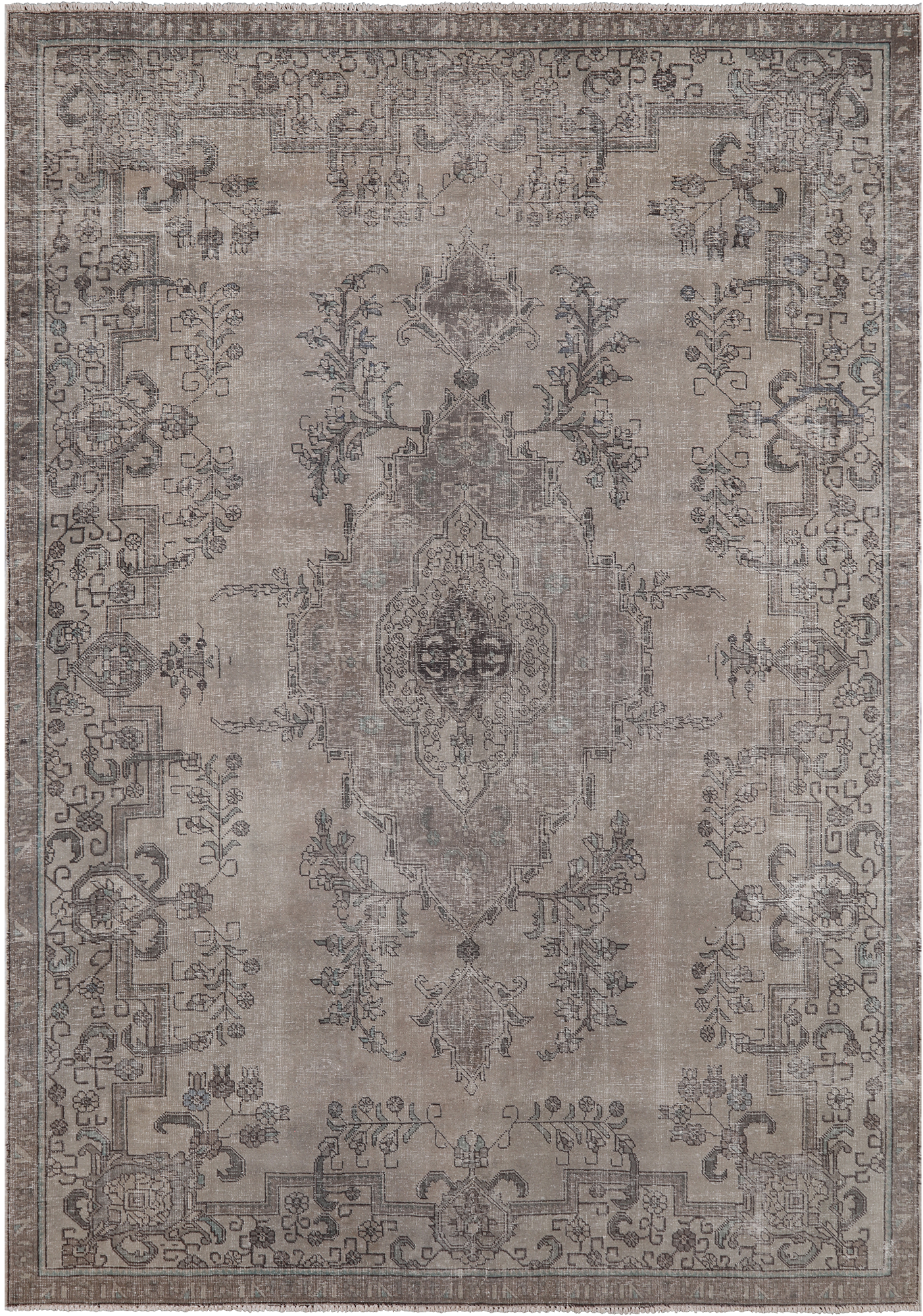 SUPER SALE Ivory Persian Vintage White Wash Handmade Wool Rug - 7' 8" X 11' 2"