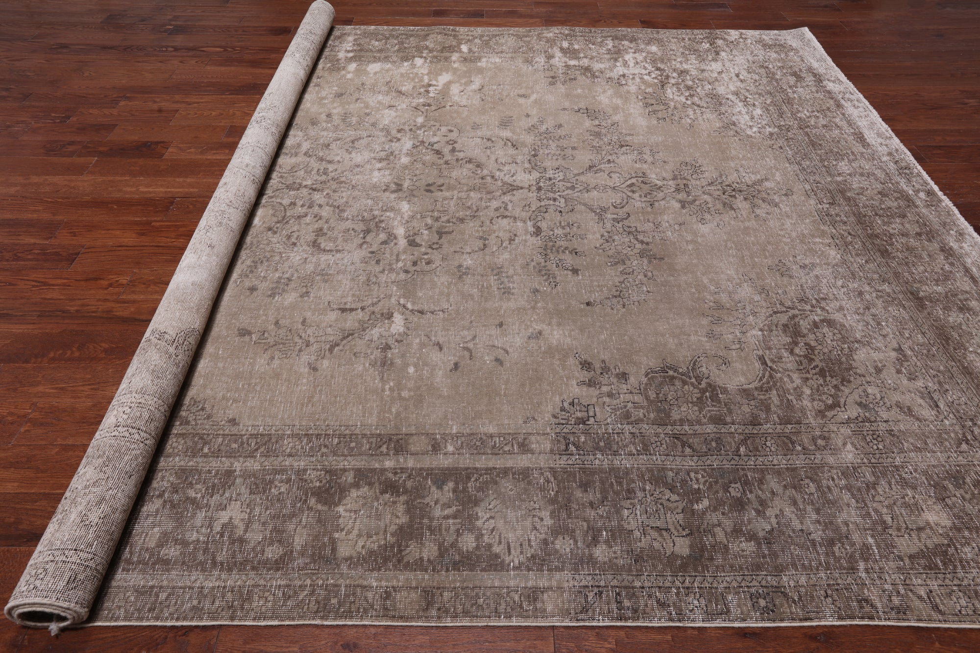 SUPER SALE Ivory Persian Vintage White Wash Handmade Wool Rug - 9' 9" X 12' 3"