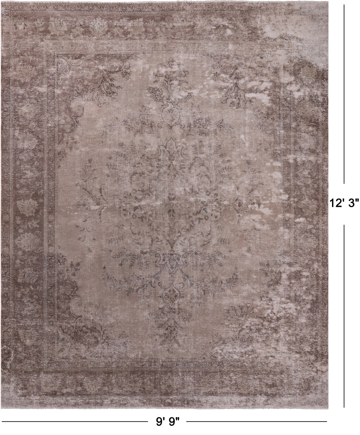 SUPER SALE Ivory Persian Vintage White Wash Handmade Wool Rug - 9' 9" X 12' 3"