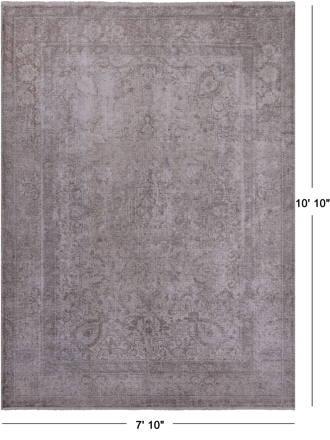 SUPER SALE Ivory Persian Vintage White Wash Hand Knotted Wool Rug - 7' 10" X 10' 10"