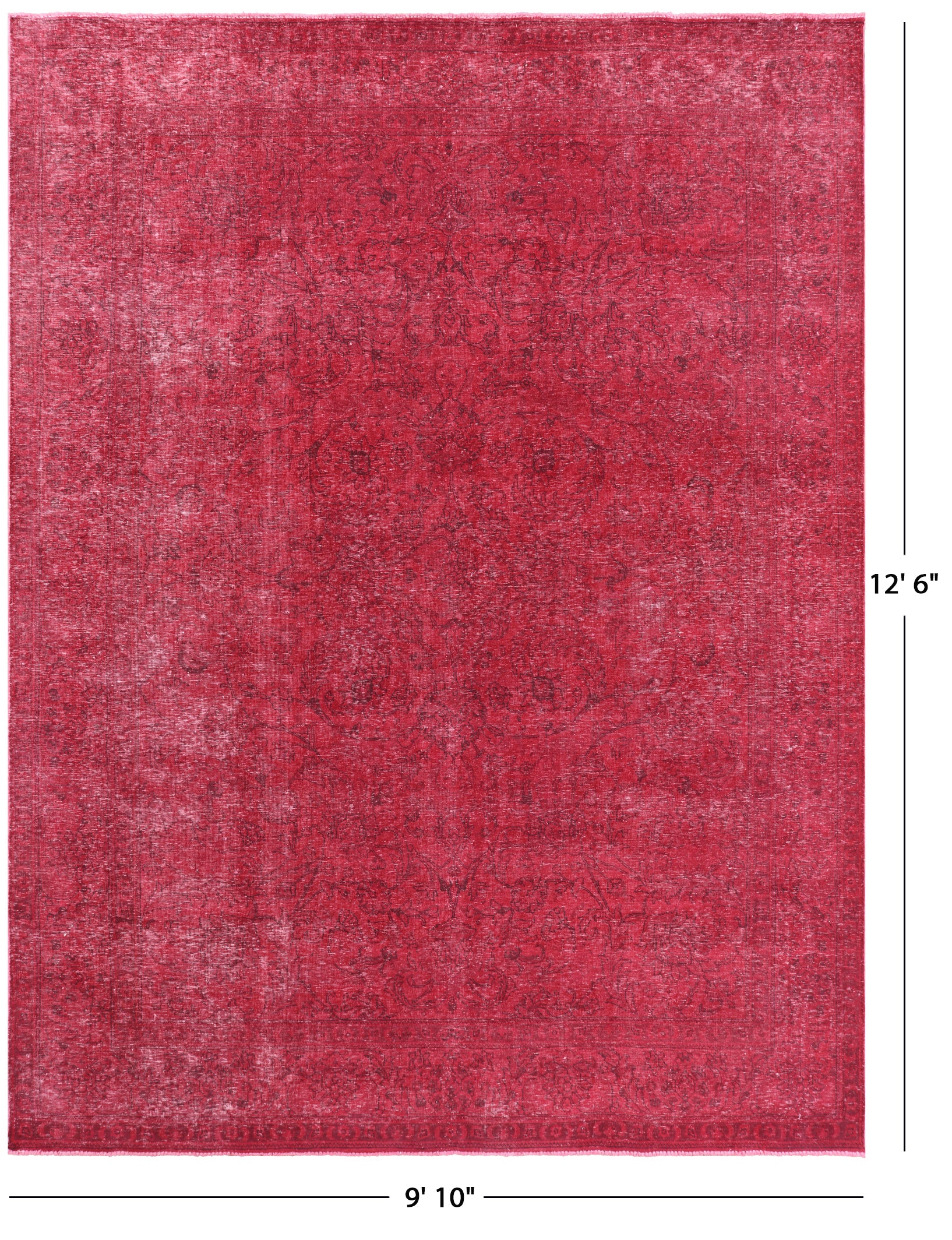 Red Persian Overdyed Hand-Knotted Wool Rug - 9' 10" X 12' 6" - Golden Nile