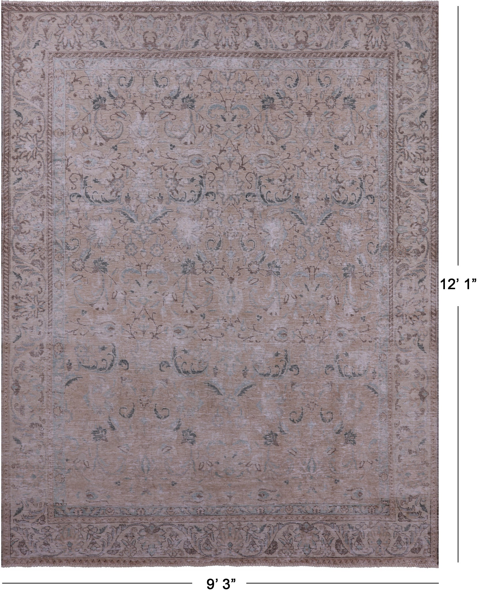 Ivory Persian Vintage White Wash Handmade Wool Rug - 9' 3" X 12' 1" - Golden Nile