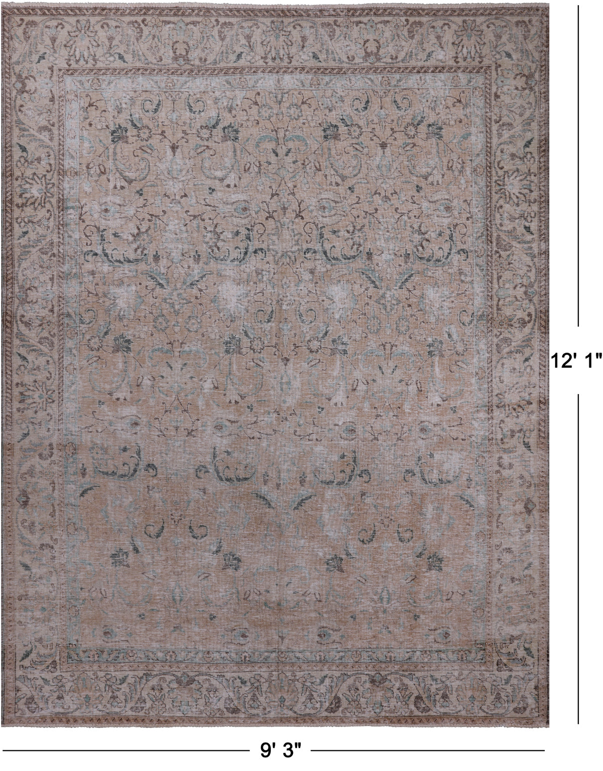 SUPER SALE Ivory Persian Vintage White Wash Handmade Wool Rug - 9' 3" X 12' 1"