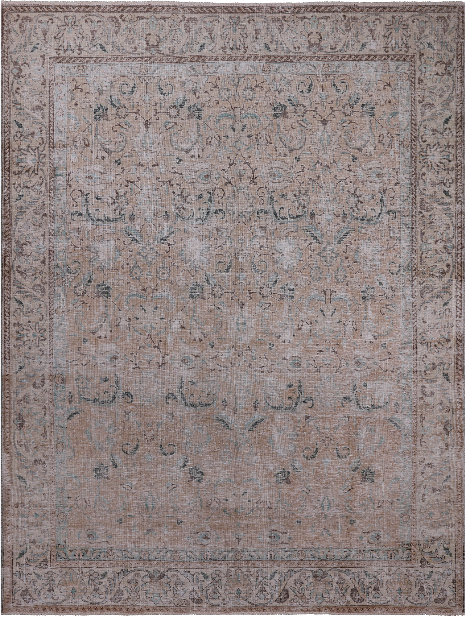 SUPER SALE Ivory Persian Vintage White Wash Handmade Wool Rug - 9' 3" X 12' 1"