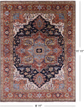 Blue Heriz Serapi Hand Knotted Wool Rug - 8' 11" X 11' 11" - Golden Nile