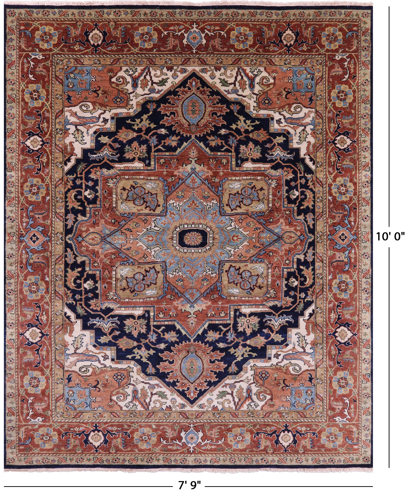 Blue Heriz Serapi Hand Knotted Wool Rug - 7' 9" X 10' 0" - Golden Nile