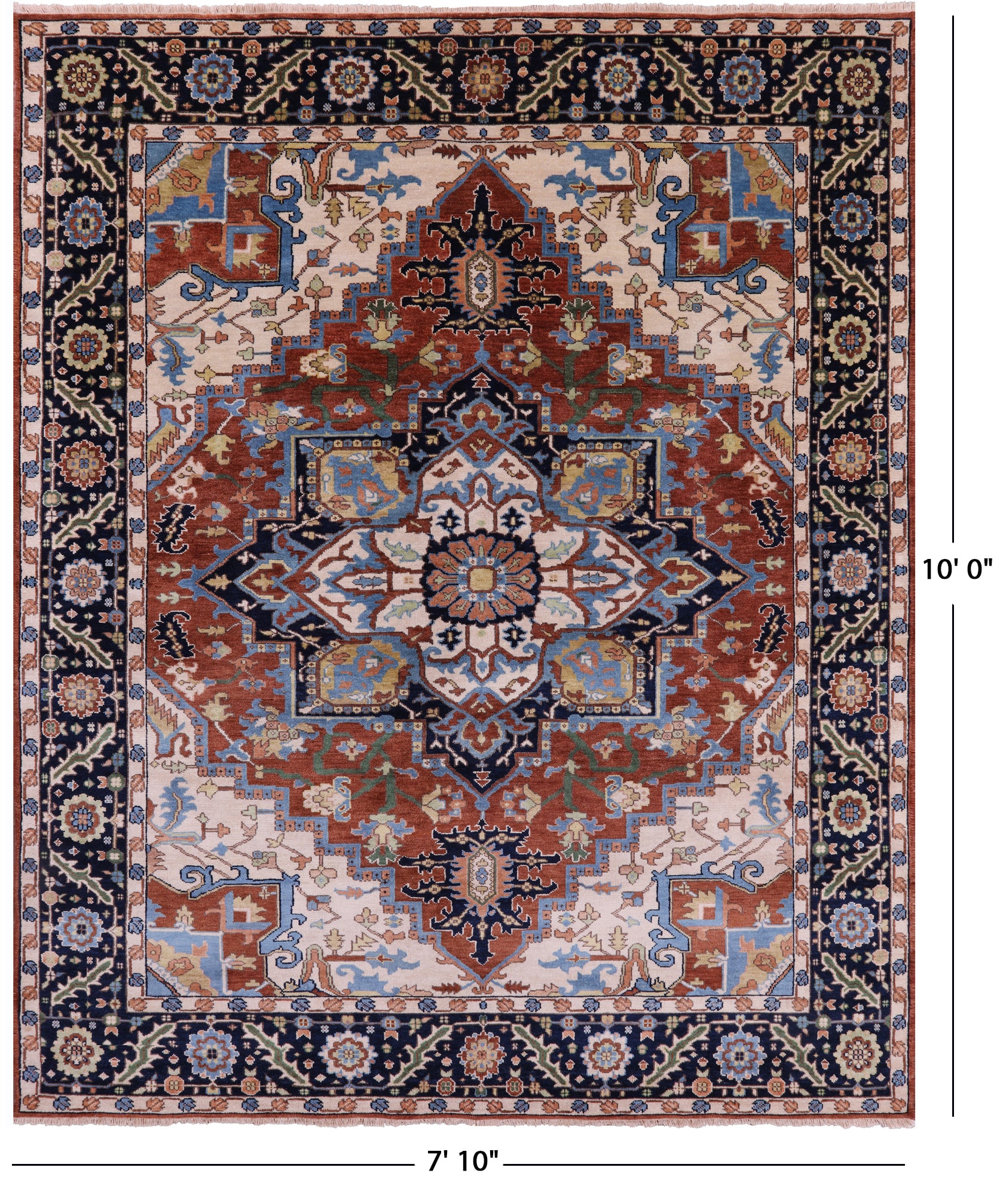 Rust Heriz Serapi Handmade Wool Rug - 7' 10" X 10' 0" - Golden Nile