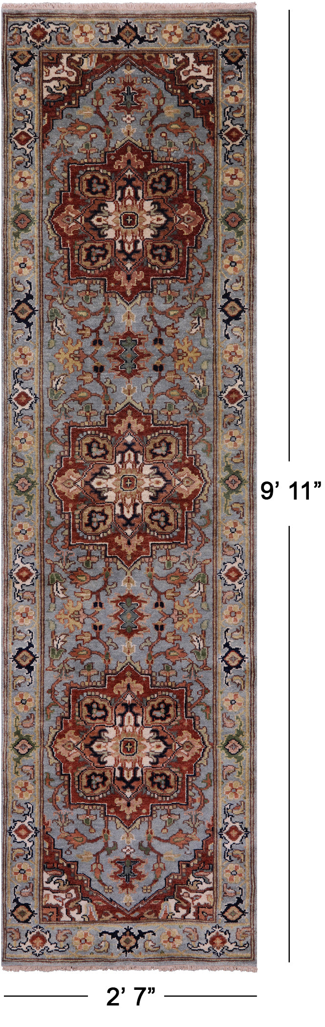 Heriz Serapi Hand Knotted Wool Runner Rug - 2' 7" X 9' 11" - Golden Nile
