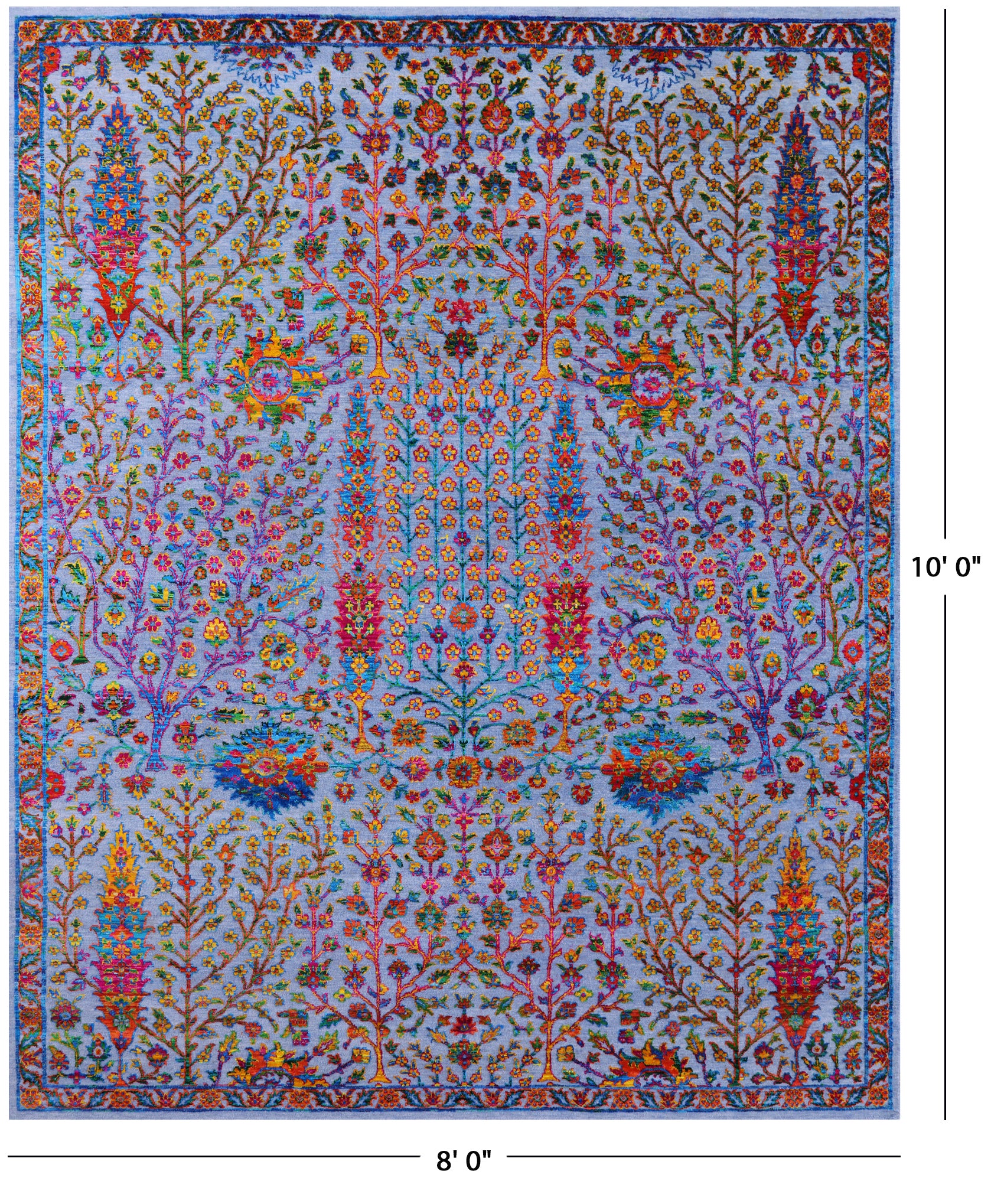 Blue Persian Ziegler Hand Knotted Wool & Silk Rug - 8' 0" X 10' 0" - Golden Nile