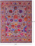 Grey Persian Tabriz Handmade Wool & Silk Rug - 9' 0" X 12' 1" - Golden Nile