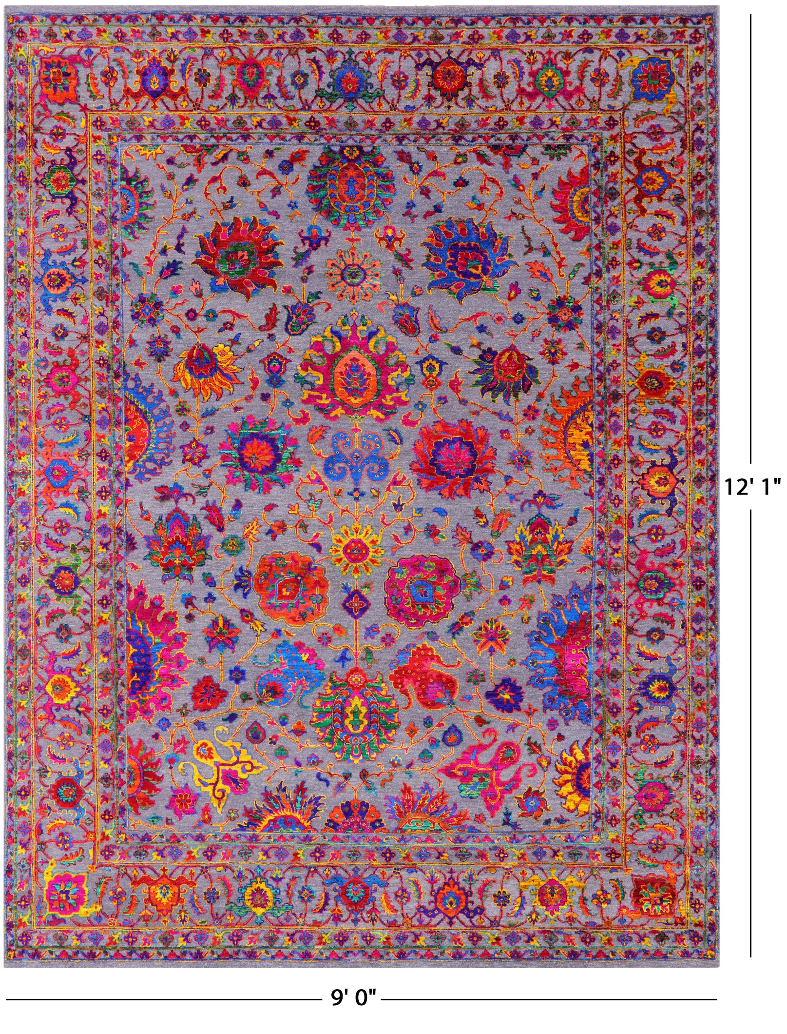 Grey Persian Tabriz Handmade Wool & Silk Rug - 9' 0" X 12' 1" - Golden Nile