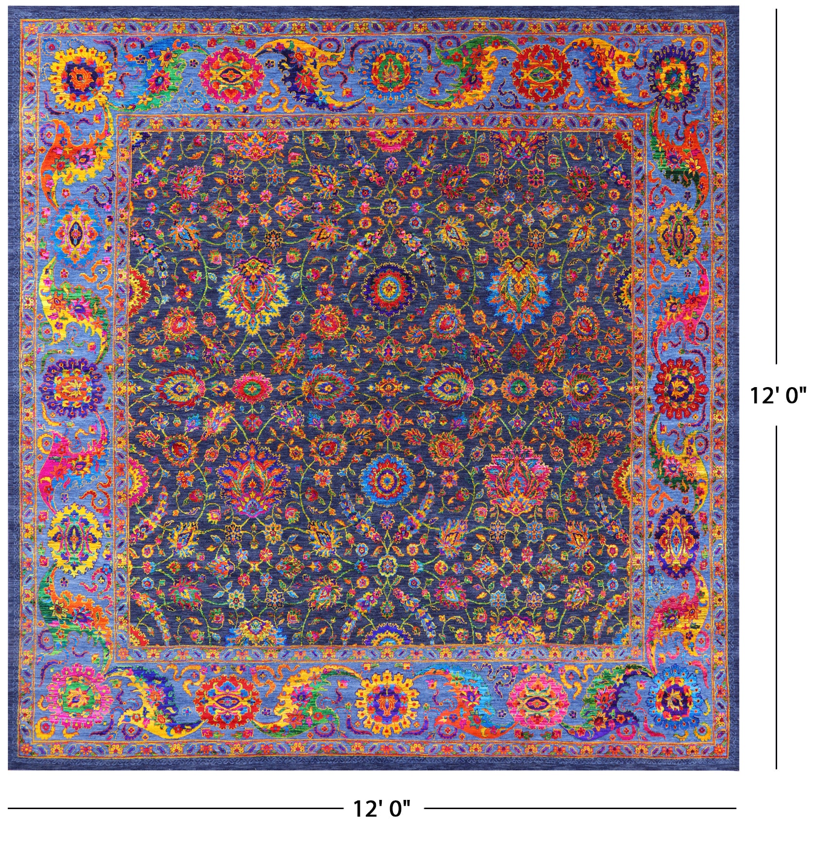 Blue Square Persian Tabriz Hand Knotted Wool & Silk Rug - 12' 0" X 12' 0" - Golden Nile