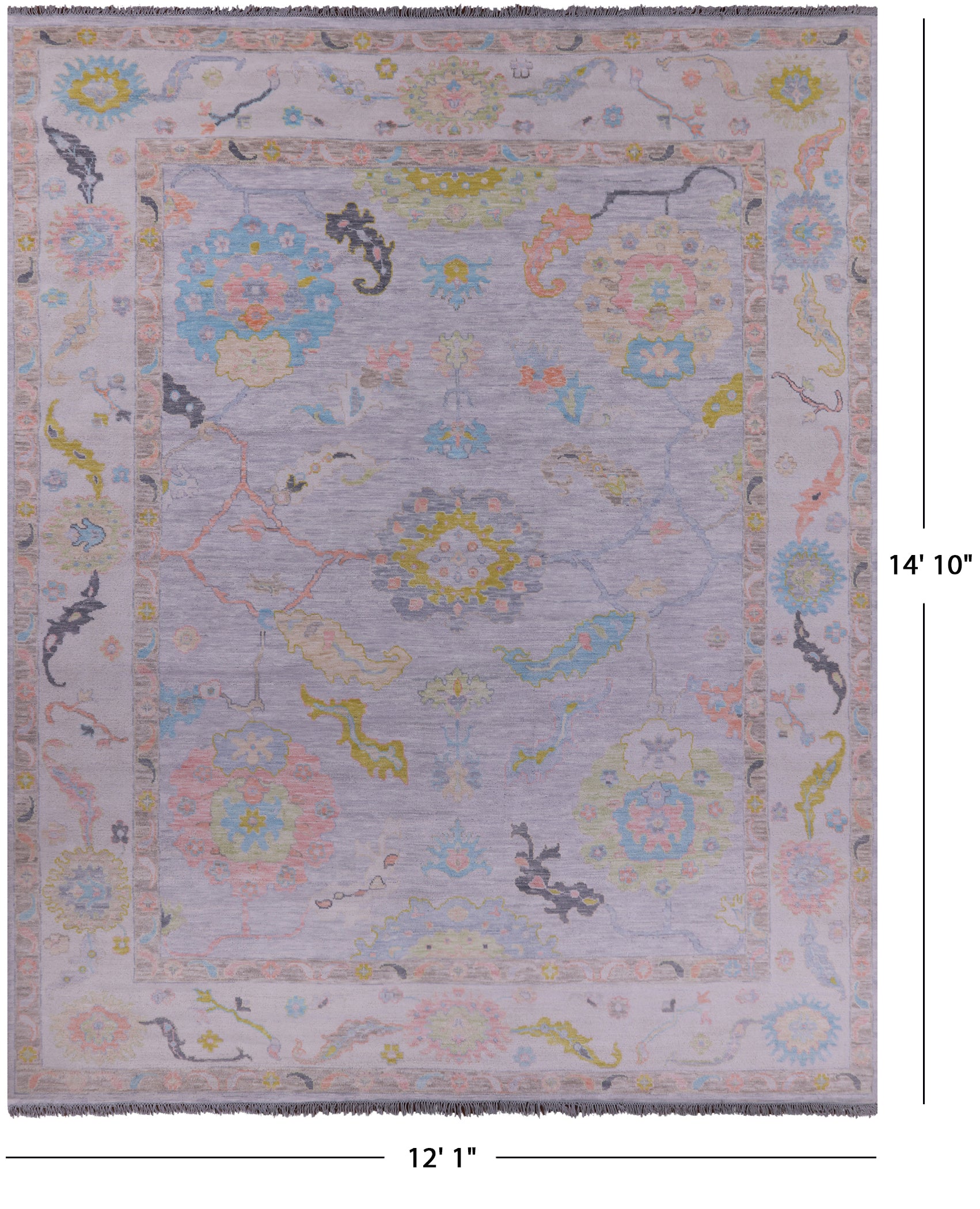 Grey Turkish Oushak Hand Knotted Wool Rug - 12' 1" X 14' 10" - Golden Nile
