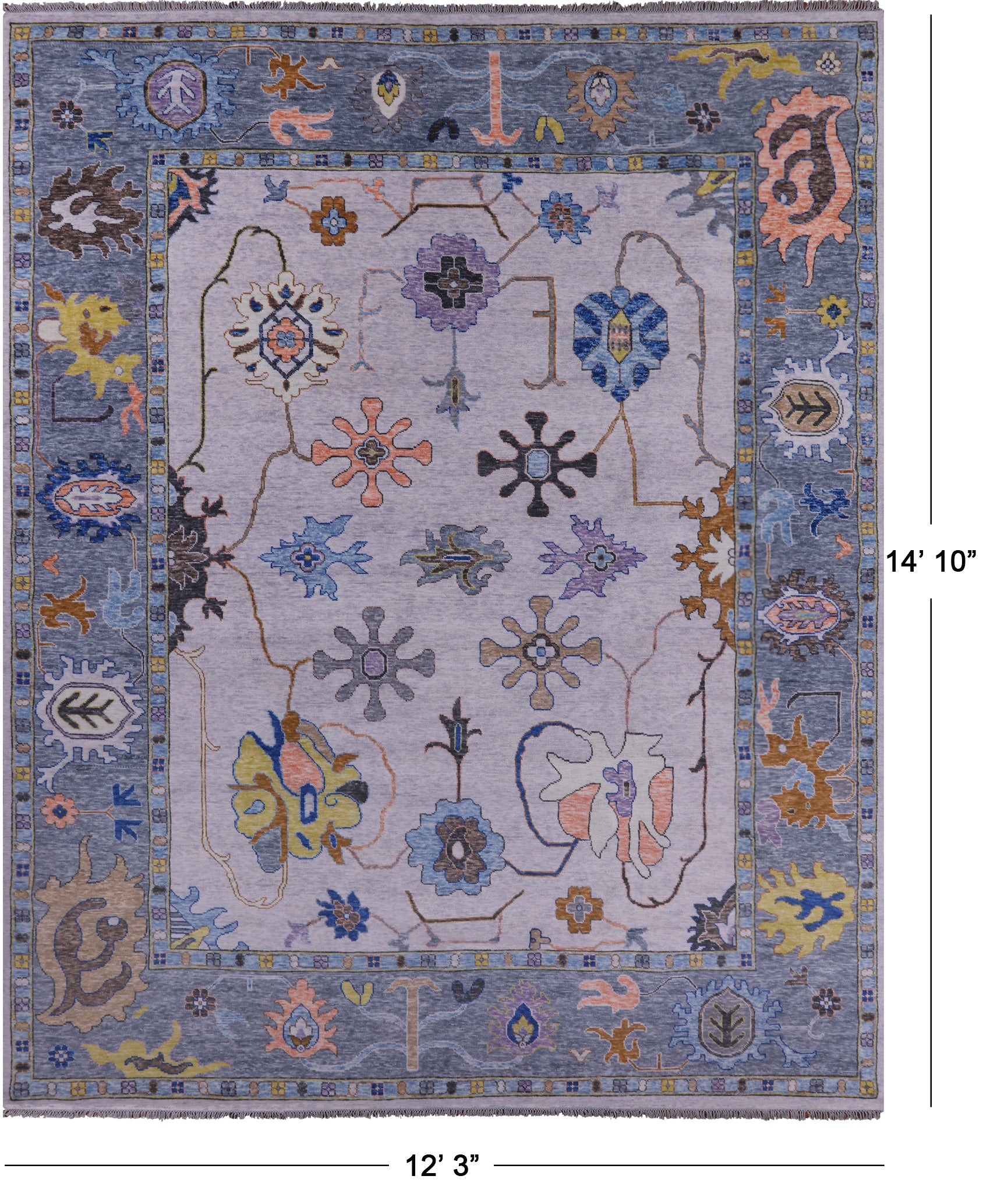 Grey Turkish Oushak Hand Knotted Wool Rug - 12' 3" X 14' 10" - Golden Nile
