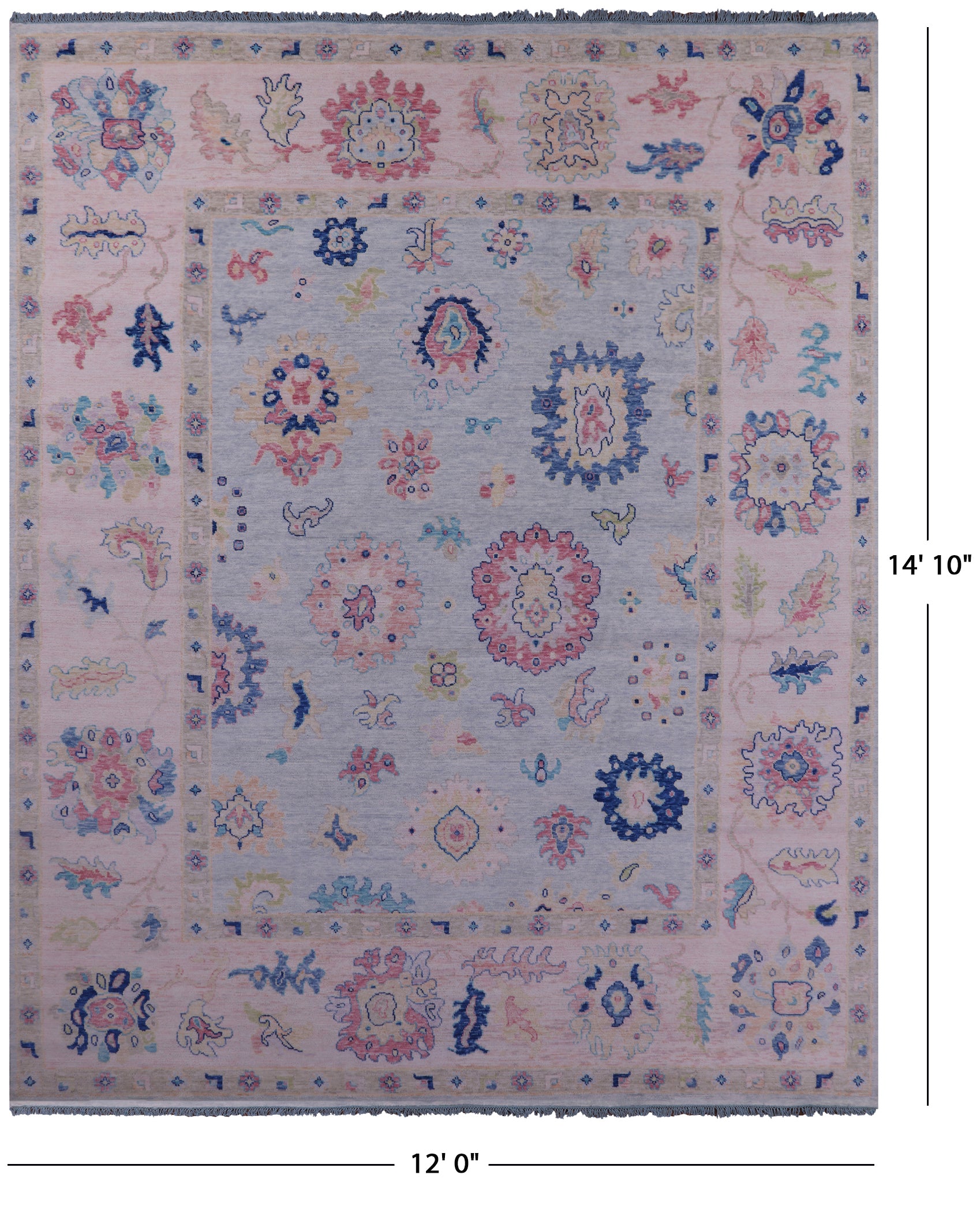 Light Blue Turkish Oushak Hand Knotted Wool Rug - 12' 0" X 14' 10" - Golden Nile