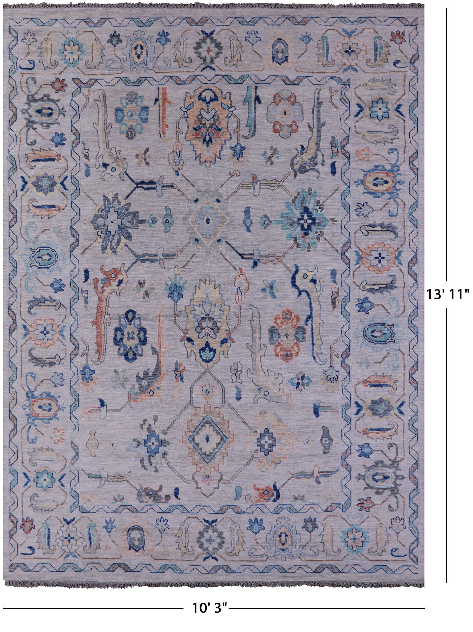 Grey Turkish Oushak Hand Knotted Wool Rug - 10' 3" X 13' 11" - Golden Nile