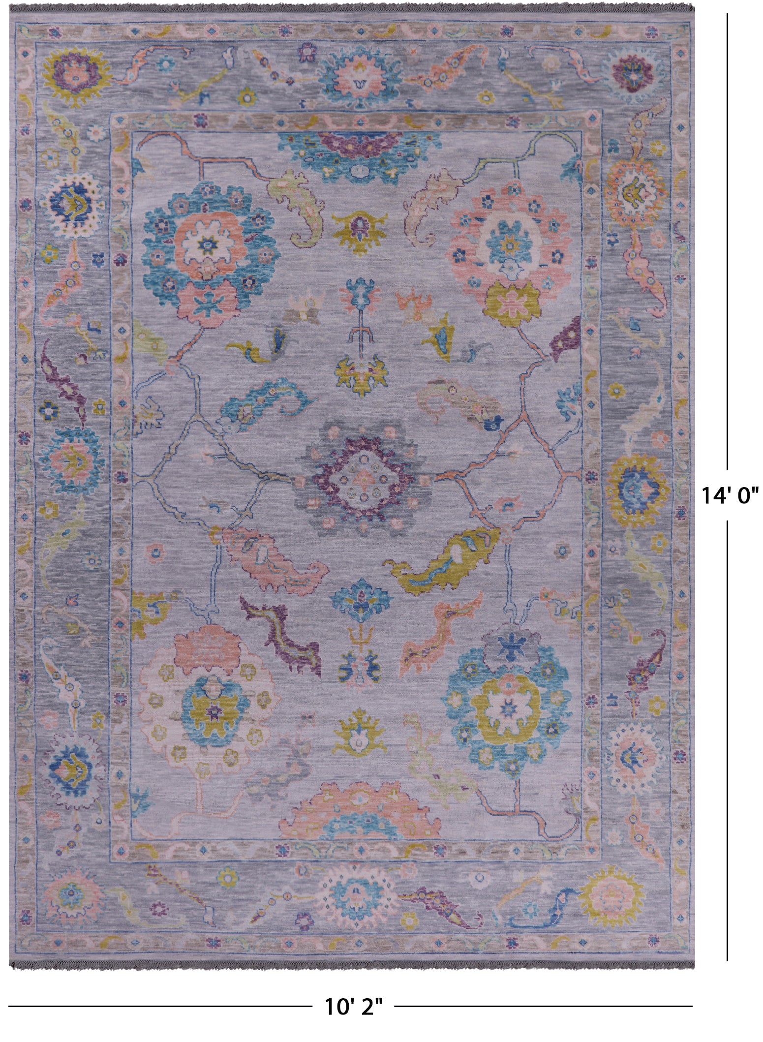 Grey Turkish Oushak Hand Knotted Wool Rug - 10' 2" X 14' 0" - Golden Nile