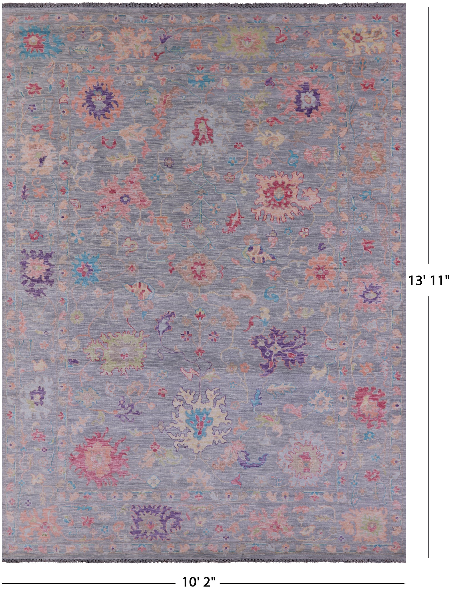 Grey Turkish Oushak Hand Knotted Wool Rug - 10' 2" X 13' 11" - Golden Nile