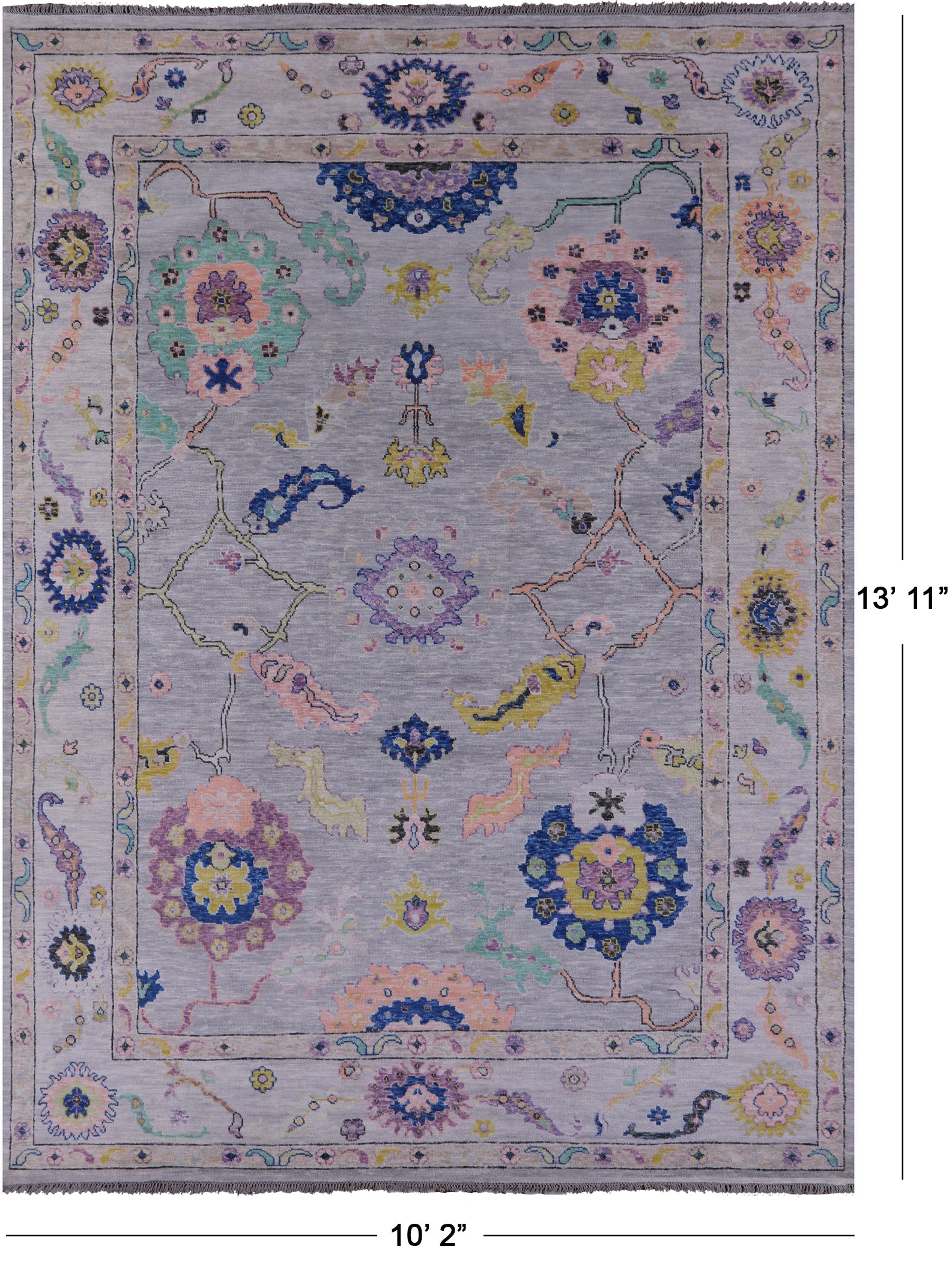 Grey Turkish Oushak Hand Knotted Wool Rug - 10' 2" X 13' 11" - Golden Nile