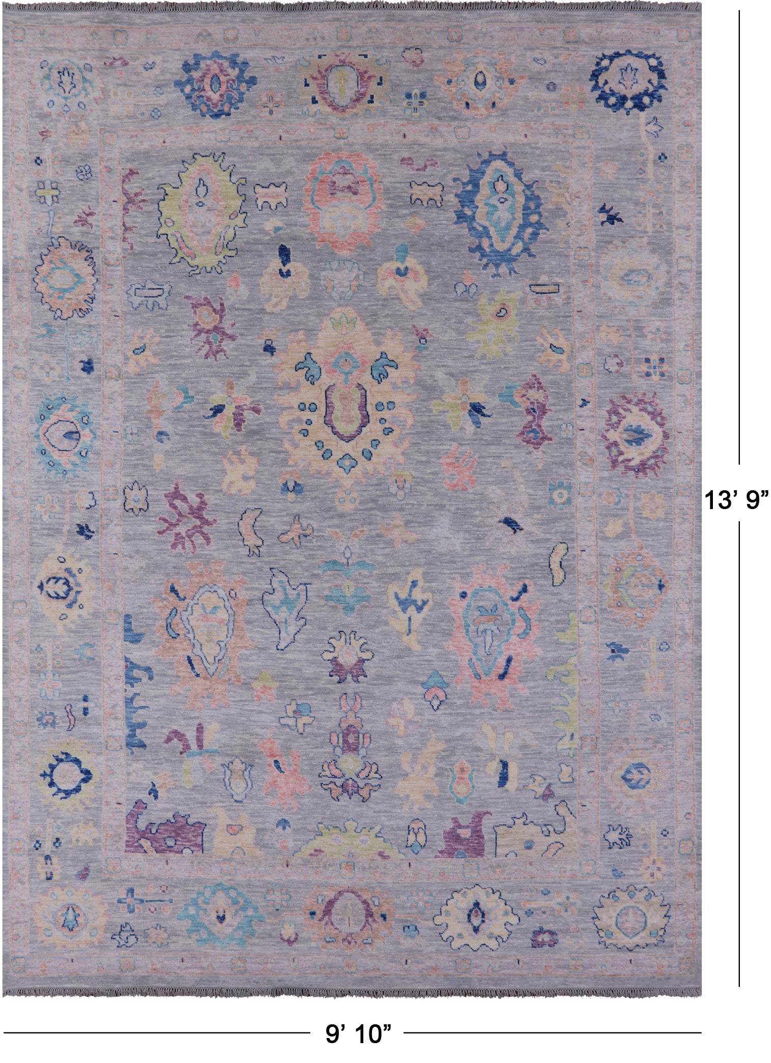 Grey Turkish Oushak Hand Knotted Wool Rug - 9' 10" X 13' 9" - Golden Nile