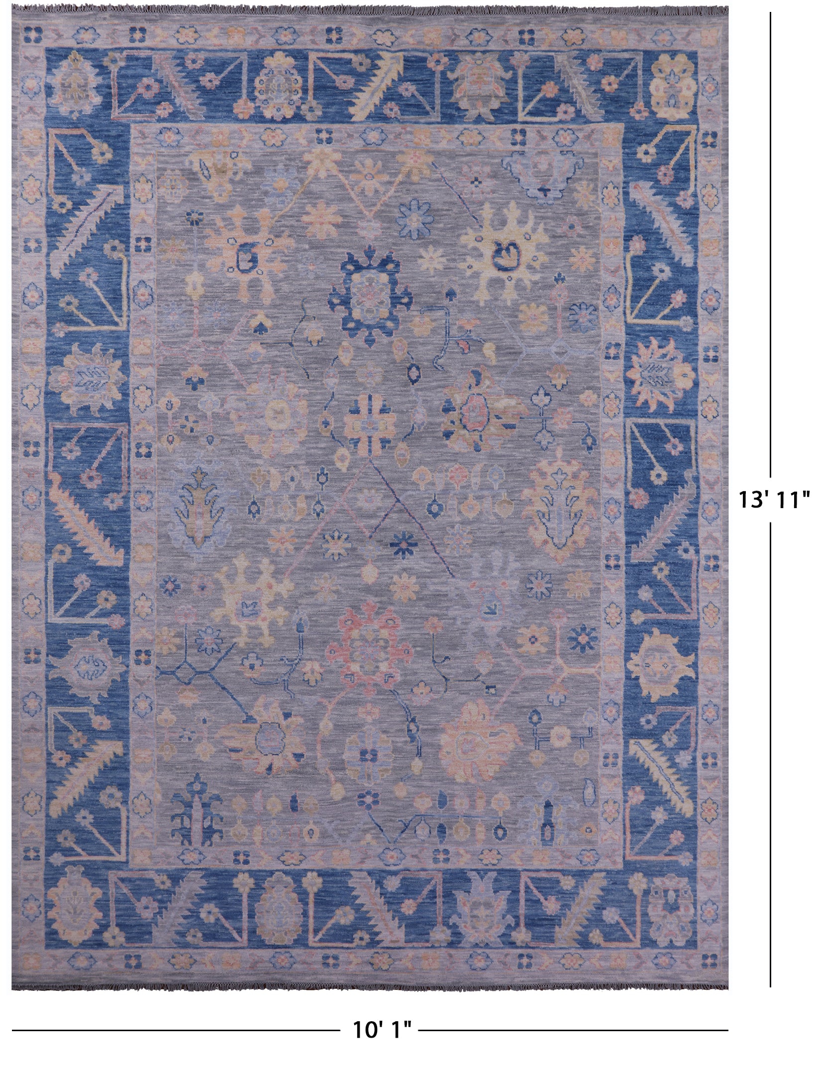 Grey Turkish Oushak Hand Knotted Wool Rug - 10' 1" X 13' 11" - Golden Nile
