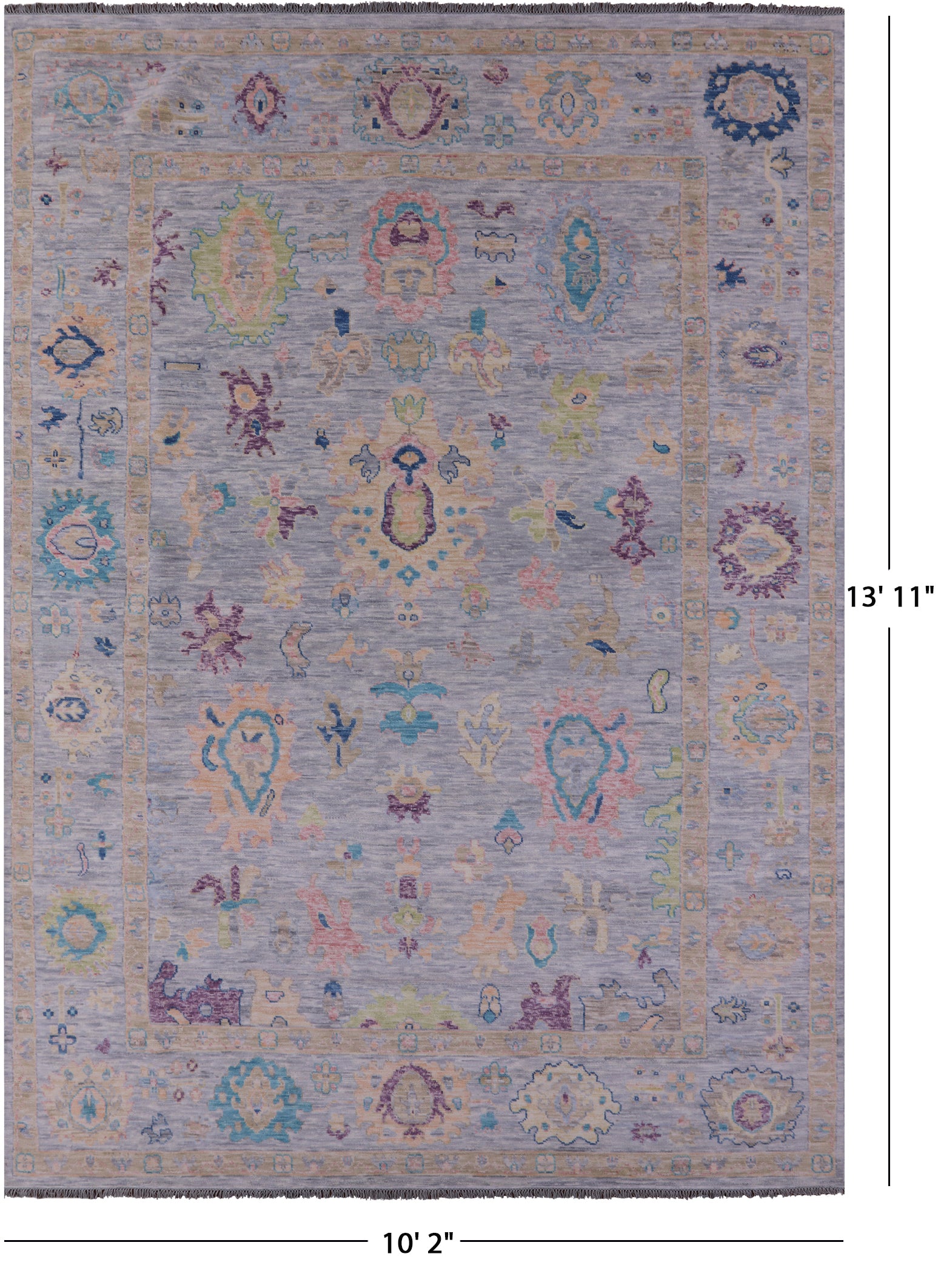 Grey Turkish Oushak Hand Knotted Wool Rug - 10' 2" X 13' 11" - Golden Nile
