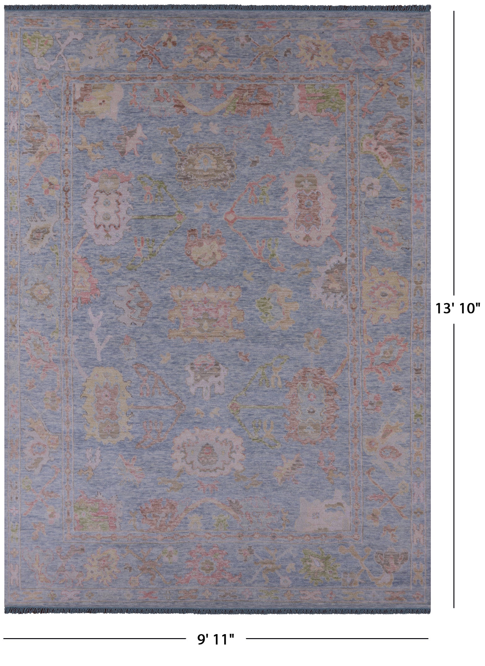 Blue Turkish Oushak Hand Knotted Wool Rug - 9' 11" X 13' 10" - Golden Nile