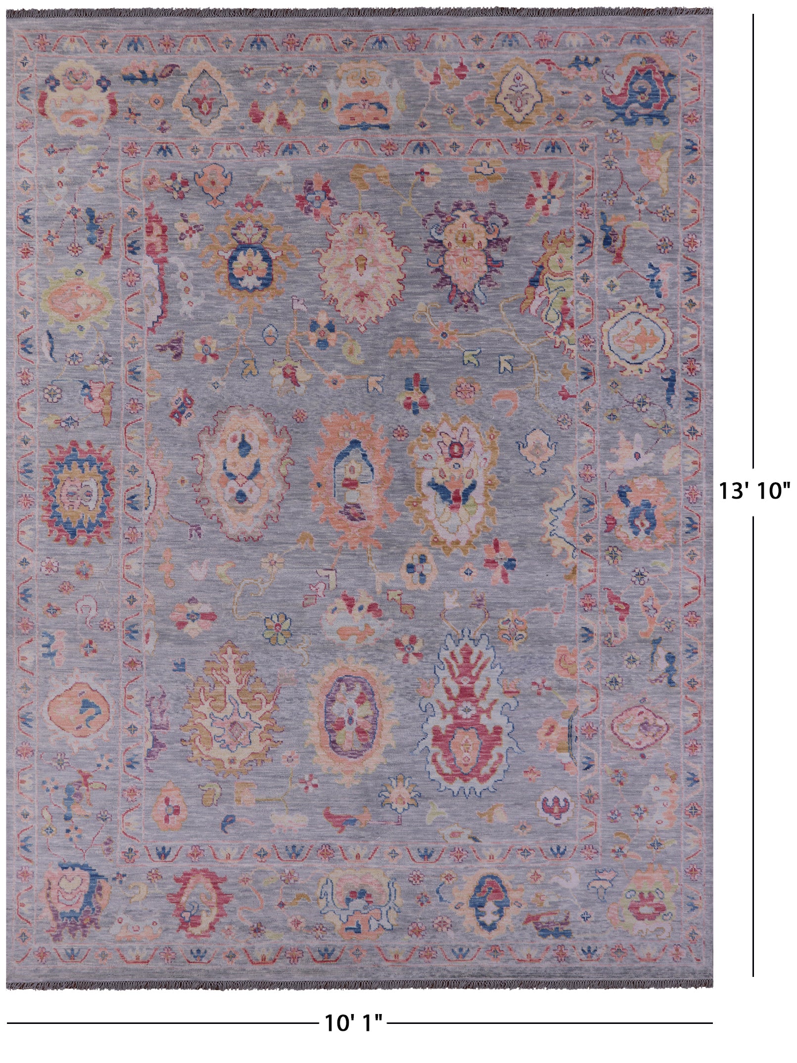 Grey Turkish Oushak Hand Knotted Wool Rug - 10' 1" X 13' 10" - Golden Nile