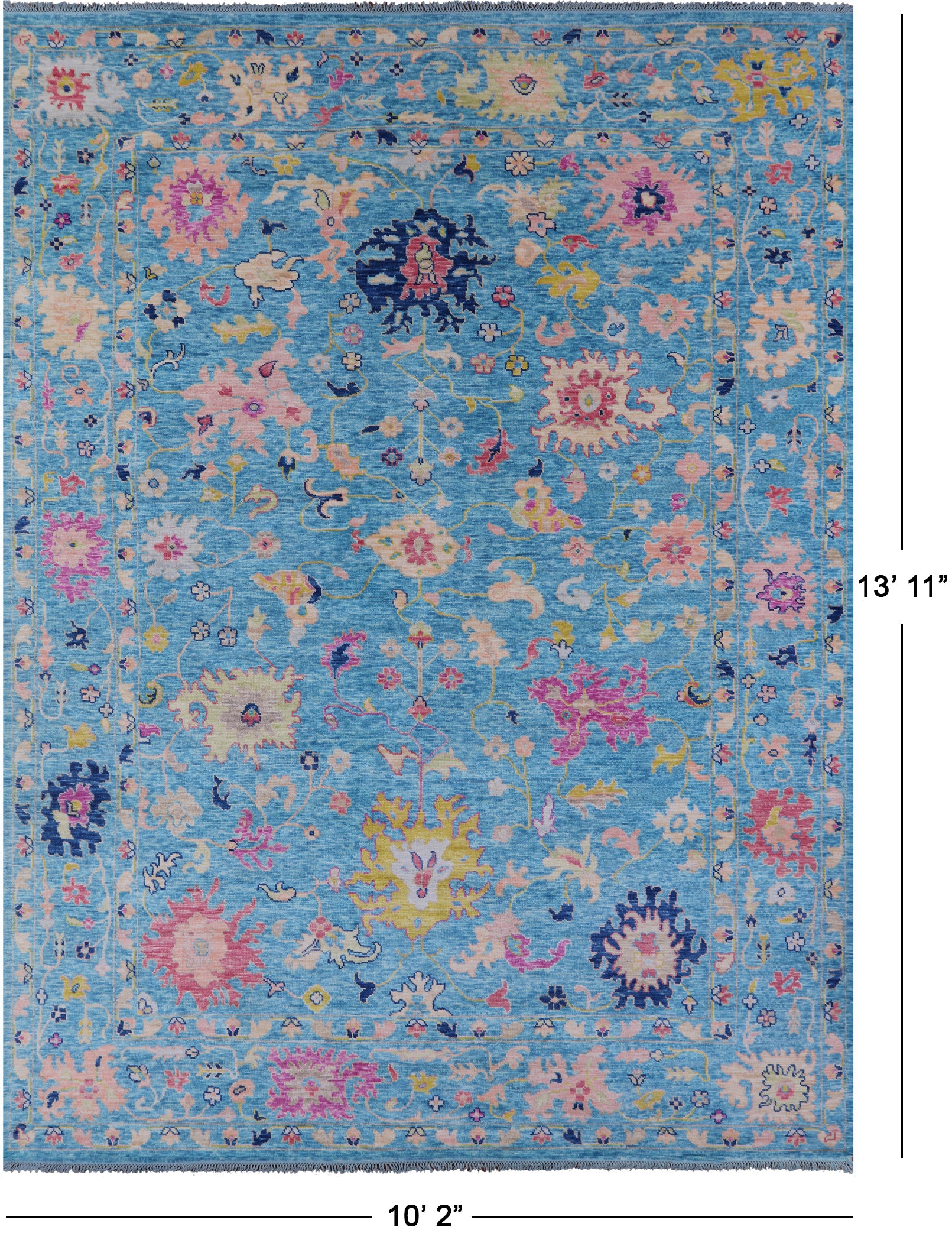 Blue Turkish Oushak Handmade Wool Rug - 10' 2" X 13' 11" - Golden Nile